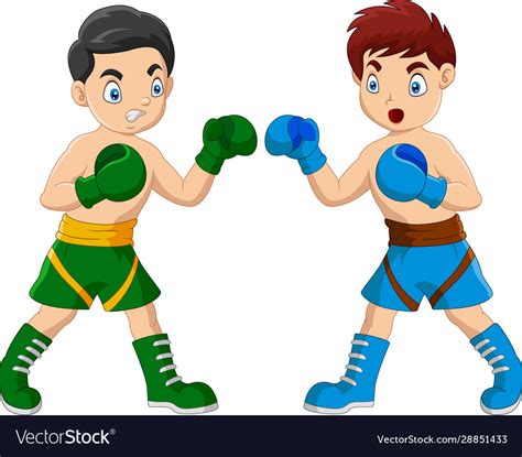 Cartoon boys are boxing each other in a match Vector Image