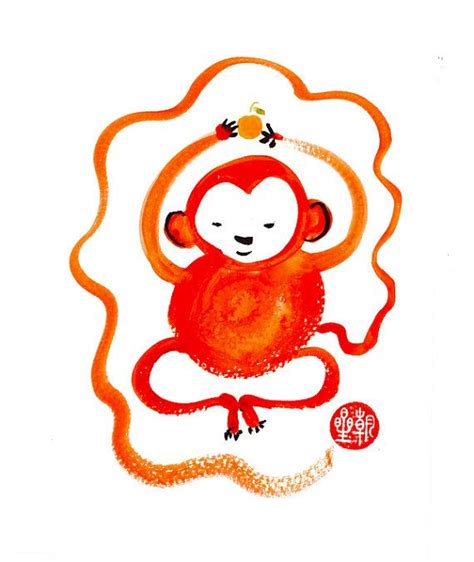 Monkey Chinese Zodiac Happy New Year of the Red Fire Monkey | Etsy | Zen painting, Japan ...