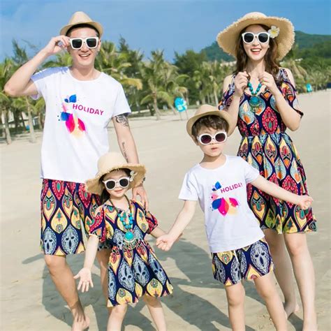 Family Matching Outfits Summer Family Clothing Sets Mother Daughter Seaside Vacation Beach Dress ...