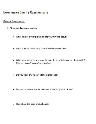 E-commerce Website Questionnaire - Examples, Format, Pdf