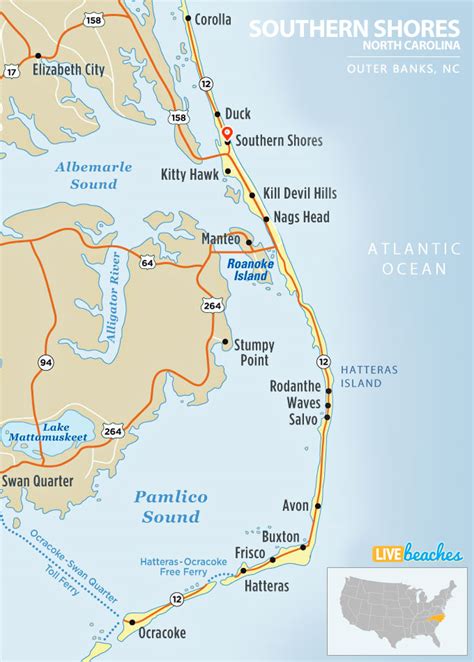 Map of Southern Shores, North Carolina - Live Beaches