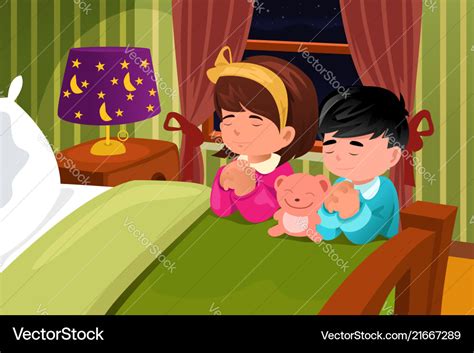 Kids praying before going to bed Royalty Free Vector Image