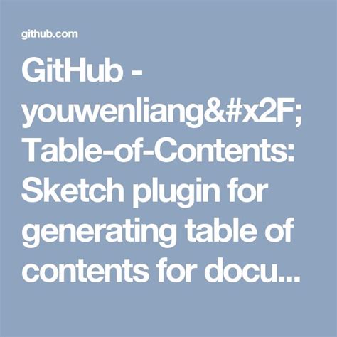 GitHub - youwenliang/Table-of-Contents: Sketch plugin for generating table of contents for ...