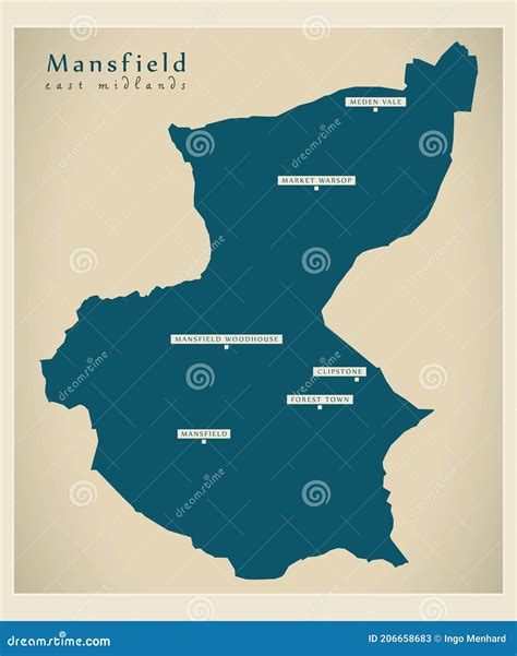 Mansfield District Map - England UK Stock Vector - Illustration of ...