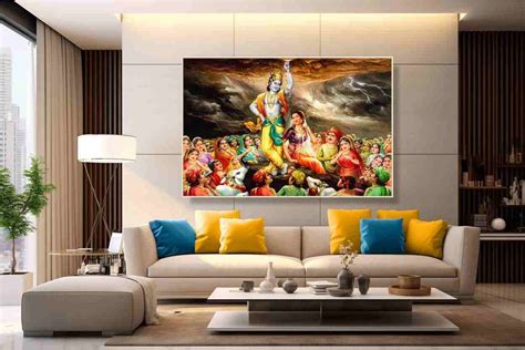 Krishna Lifting Mount Govardhan painting wall canvas 01