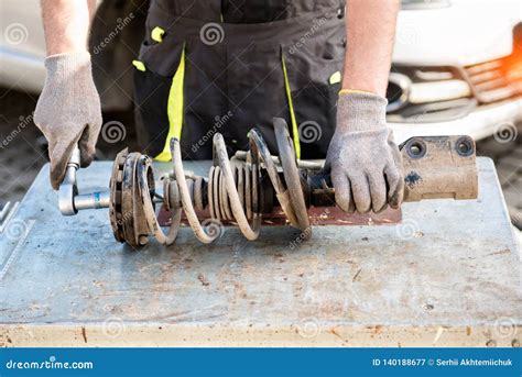 Car Suspension Repair. Shock Absorber Stock Image - Image of condition ...