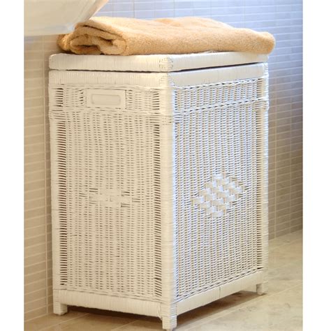 White Laundry Trunk Basket|White Cane Linen Basket - Candle and Blue