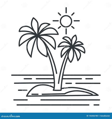 Tropical Island, Summer Landscape, Ocean or Seascape Outline Sketch Stock Vector - Illustration ...