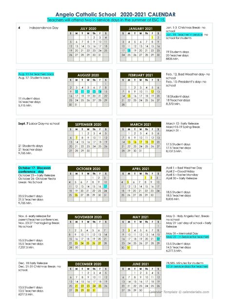 School Calendar – Parents – Angelo Catholic School