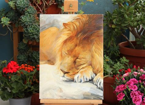 Sleeping Lion Oil Painting on Canvas, Lions Paintings, Lion Art, Gift Idea, Aminovart - Etsy