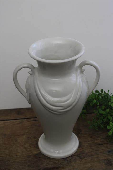 art deco vintage Abingdon pottery vase, white jar classical draped urn shape