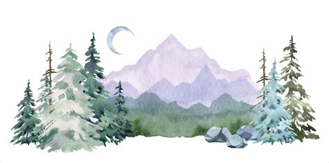 Premium Vector | Watercolor mountain forest landscape great design for any purposes Watercolor ...