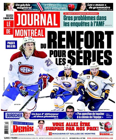 Newspaper Le Journal de Montréal (Canada). Newspapers in Canada. Tuesday's edition, March 3 of ...