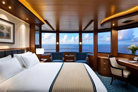 Premium Photo | A room with a view of the ocean and a cruise ship