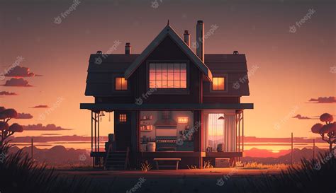 Premium Photo | A house in the sunset with a sunset background