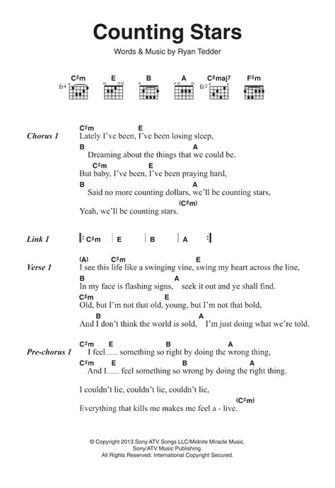 Counting Stars by OneRepublic Sheet Music for Guitar Chords/Lyrics at ...