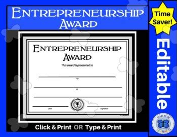 Entrepreneurship Award Certificate - Editable by Diazi Blue Learning