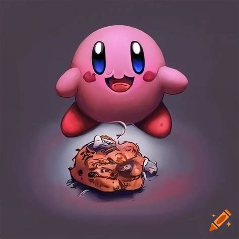 Photo-realistic style artwork of kirby eating an enemy on Craiyon