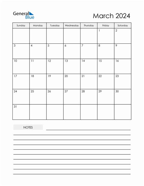 March 2024 Monthly Calendar (PDF, Word, Excel)