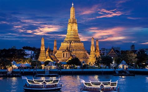 1920x1080px | free download | HD wallpaper: Thailand, temple, architecture, river, night, old ...