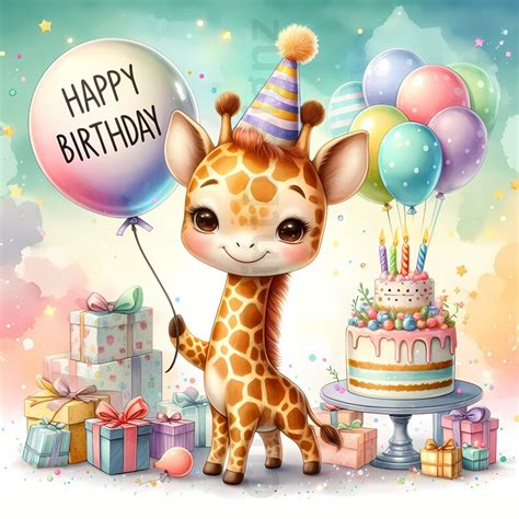 Cute Happy Birthday Animals Clipart Bundle, Festive Watercolor Clip Art ...