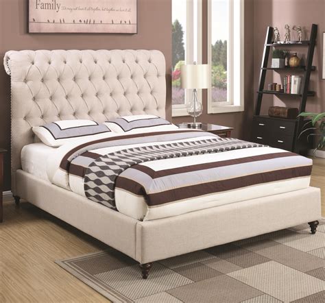 Coaster Devon 300525Q Queen Upholstered Bed in Beige Fabric | Dunk & Bright Furniture ...