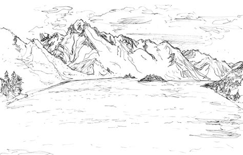 swiss alps | Drawing scenery, Line drawing, Line drawing images