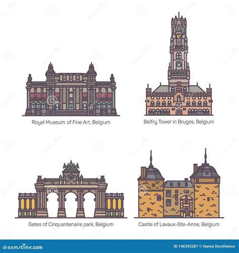 Set of Belgium or Belgian Architecture Landmarks Stock Vector ...