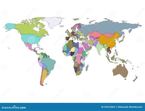 Vector World Map with Country Borders. Political World Map. Isolated on White Background. Stock ...