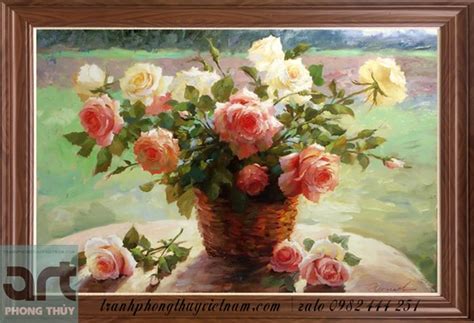 tranh sơn dầu vẽ hoa hồng đẹp - tranh phong thủy