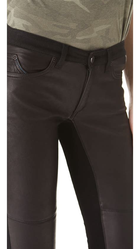 Superfine Leather Panel Skinny Jeans in Black - Lyst