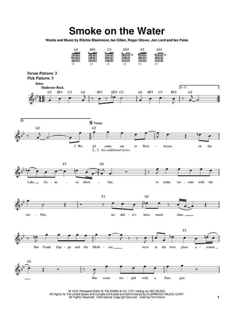 Smoke On The Water" Sheet Music by Deep Purple for Easy Guitar - Sheet Music Now