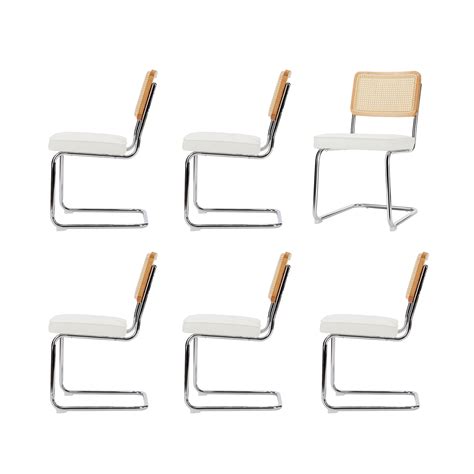 COLAMY Rattan Dining Chairs Set of 6, PU Leather Mid Century Modern ...