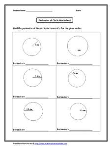 Perimeter of Circle Worksheet Worksheet for 6th - 9th Grade | Lesson Planet