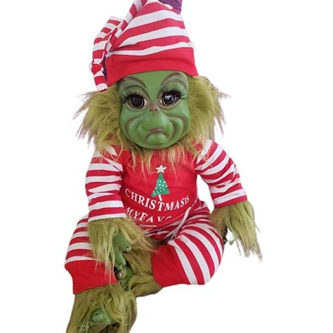 Grinch Doll, Hairy Grinch Baby with Removable Santa Costume Christmas Stuffed Plush Toy Handmade ...