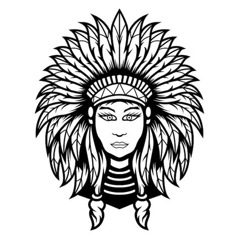 Premium Vector | Apache lady vector black and white logo design mascot template