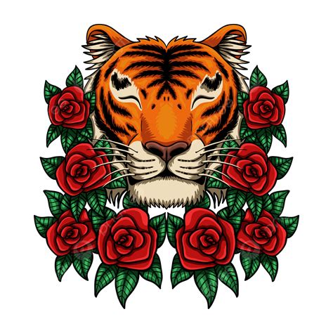 Tiger Smile Vector PNG Images, Smile Tiger With Rose Flower Vector Illustration, Tiger, Animal ...