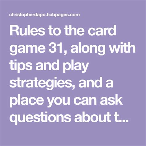 Printable Rules For Card Game 31