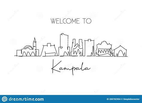 Single Continuous Line Drawing Kampala City Skyline, Uganda. Famous City Scraper and Landscape ...