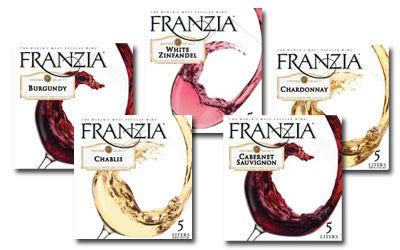 four packs of franzia wine are shown in front of each other, with the word franzia written on it