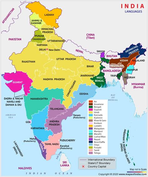 Language Map of India, Different Languages Spoken in India | Language map, India map, Map