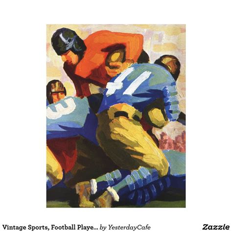 Vintage Sports, Football Players in a Game Canvas Print | Zazzle.com ...