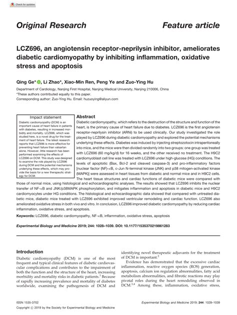 (PDF) LCZ696, an angiotensin receptor-neprilysin inhibitor, ameliorates diabetic cardiomyopathy ...