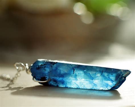 Sterling silver dark blue crystal pendant Wire wrapped blue