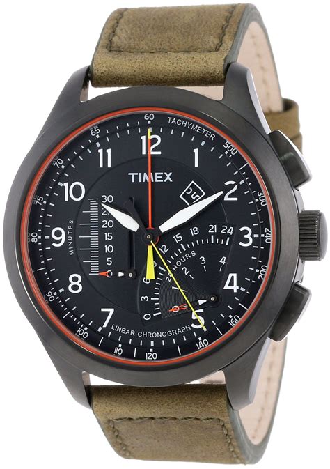 Timex Men's T2P276DH "Adventure Series" Stainless Steel Watch with Olive Leather Band ...