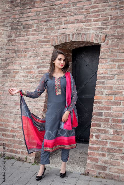 Girl in traditional Indian clothing, salwar kameez. Indian girl in ...