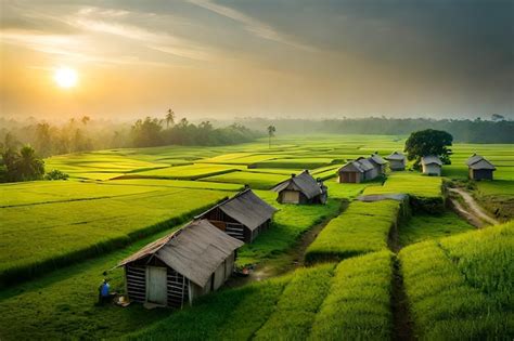 Premium AI Image | a village in the rice fields