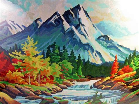 vintage painting paint by number landscape autumn 18 x