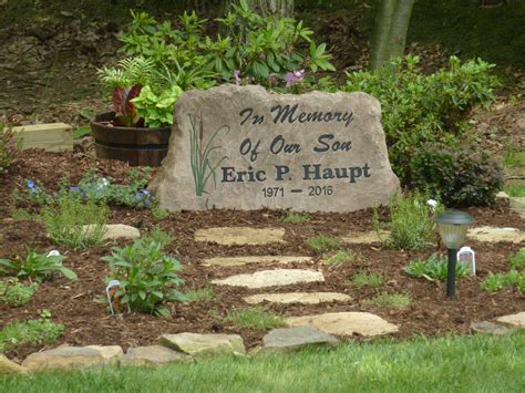 Our memorial garden for our son, featuring a custom made stone ...