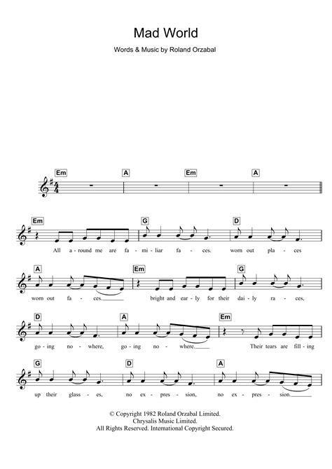 Mad World (from Donnie Darko) Sheet Music | Gary Jules | Piano Chords/Lyrics